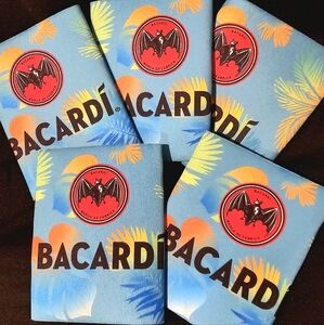 NEW 5x Bacardi Koozies, Blue, Tropical Print (Bundle)